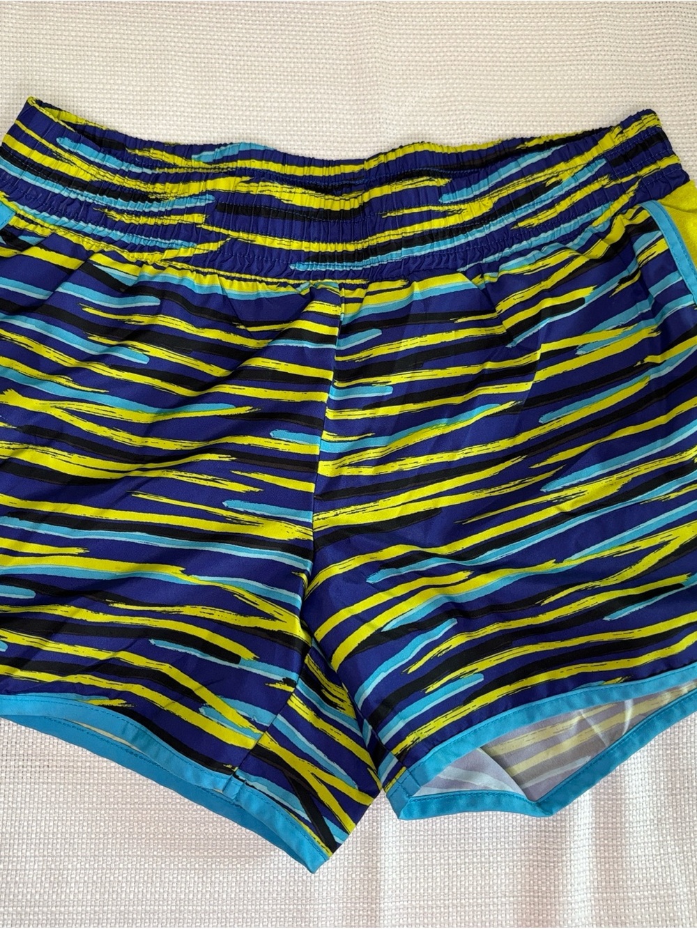 TEK GEAR Blue, Teal & Yellow Striped Athletic Shorts Size S
